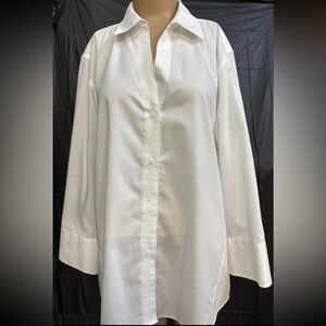Foxcroft White Relaxed Button Down Shirt with Mandarin Collar